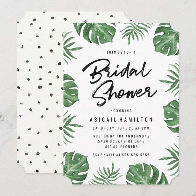 Hojas Tropicales | Invitación a la Despedida de So (Anverso / Reverso)