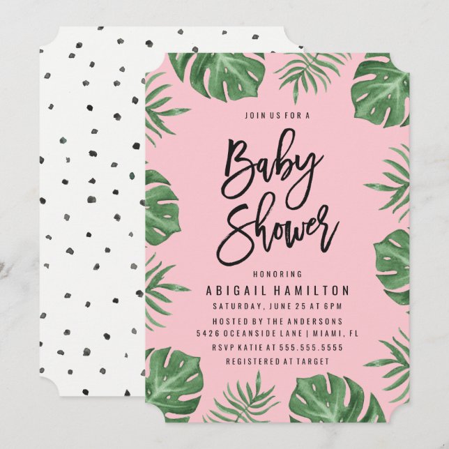Hojas Tropicales | Invitación para Baby Shower (Anverso / Reverso)