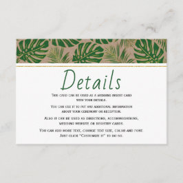 Hojas tropicales kraft papel boda insertar tarjeta