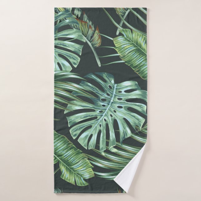 Hojas tropicales, monstera, hoja de plátano, folia (Toalla de baño)
