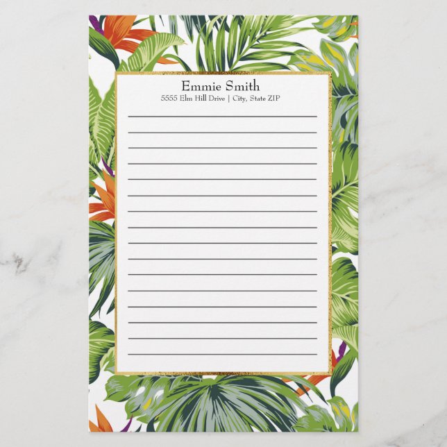 Hojas Tropicales Personalizadas Flores Naranjas (Anverso)