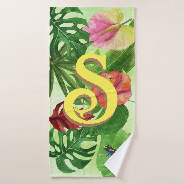 Hojas tropicales personalizadas Rana de la jungla  (Toalla de baño)