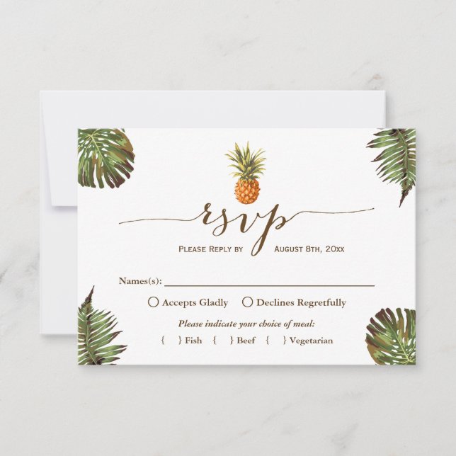 Hojas Tropicales Piña Luau Hawaiano RSVP (Anverso)