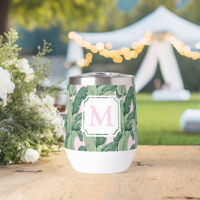 Hojas tropicales rosadas y verdes | Cabaña con mon (Boda (girada))