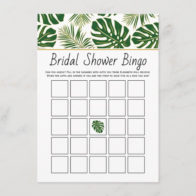 Hojas tropicales tarjeta de juego de bingo de duch (Anverso)