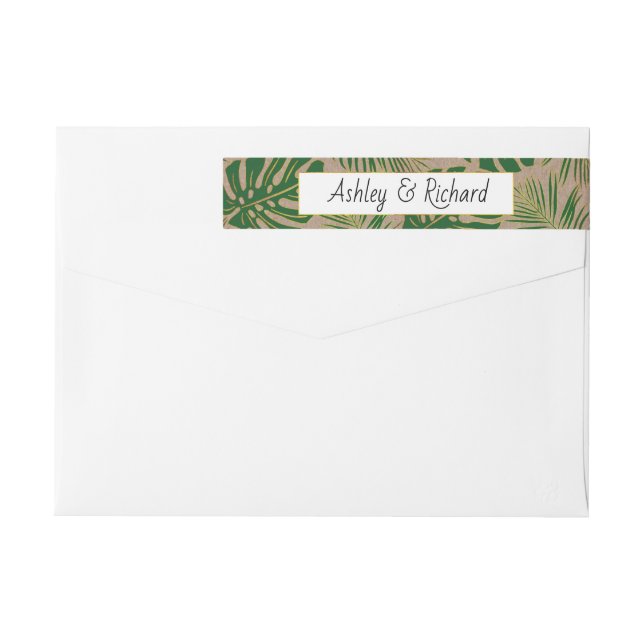 Hojas tropicales verdes kraft papel boda rústico (Reverso)