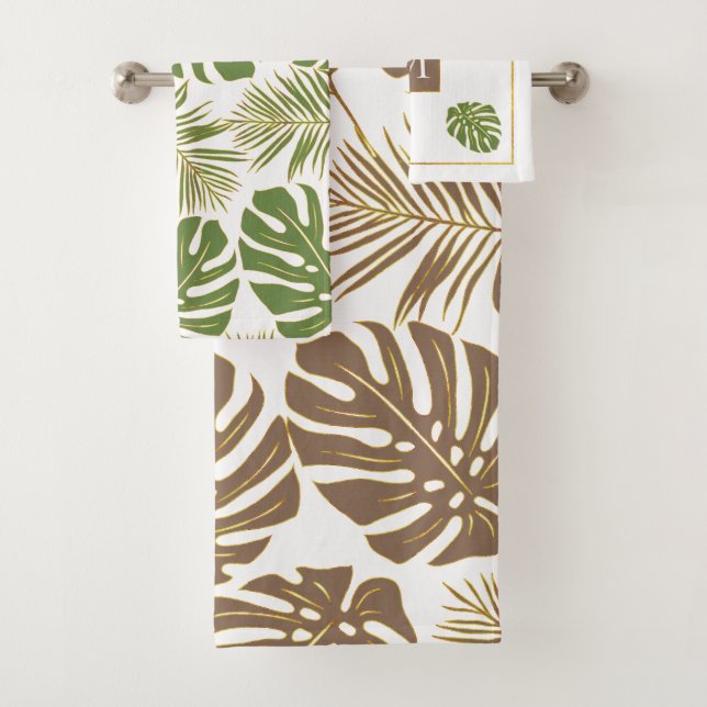 Hojas tropicales verdes y marrones de cuero modern (In situ)