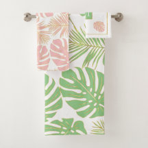 Hojas tropicales verdes y rosas de sabio moderno