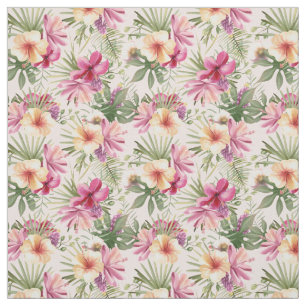 Hojas tropicales y tela de flores