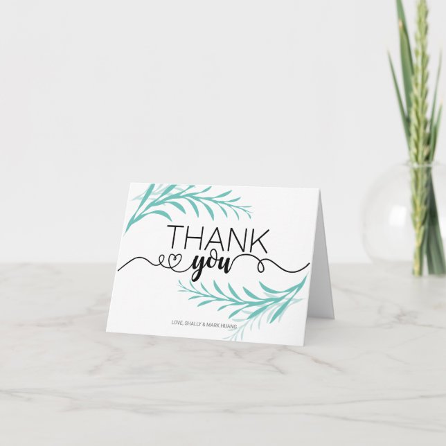 Hojas turquesa - Tarjeta de agradecimiento para cu (Anverso)