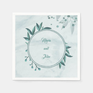 Hojas verde azuladas de la servilleta azul floral