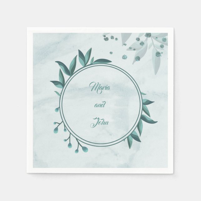 Hojas verde azuladas de la servilleta azul floral (Anverso)