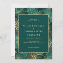 Hojas verdes azules con invitación a la boda de or