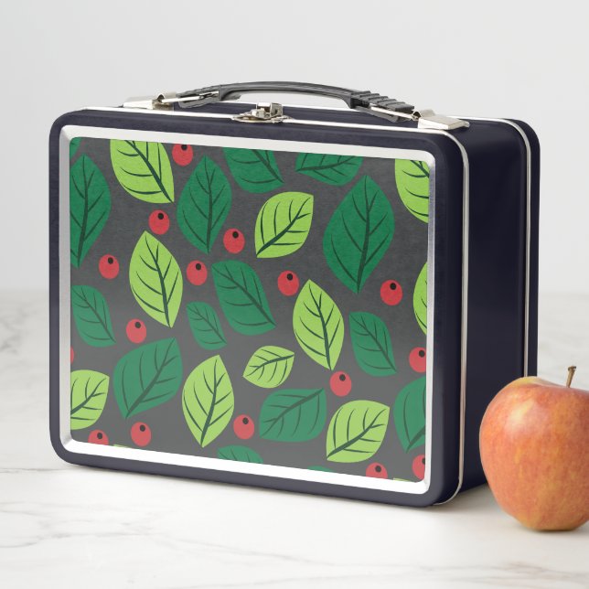 Hojas verdes, bayas rojas, patrón de hojas (In situ)