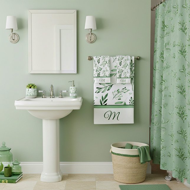Hojas verdes conjunto de toallas de baño monograma (Subido por el creador)