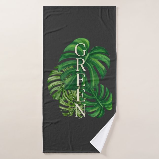 Hojas verdes de Monstera (Toalla de baño)
