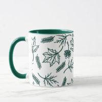 Hojas verdes de otoño dibujan tazas de dos tonos
