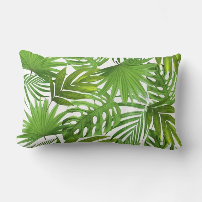 Hojas verdes de palmera en Cojín decorativo blanco (Anverso)