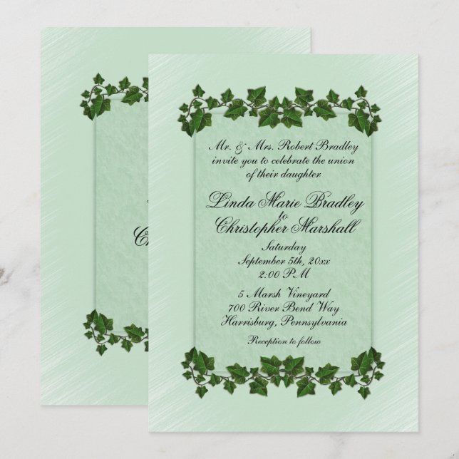 Hojas verdes e invitación a la boda de la Casa de  (Anverso / Reverso)