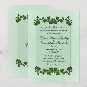 Hojas verdes e invitación a la boda de la Casa de 