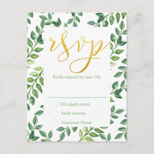Hojas verdes románticas - Tarjeta Boda RSVP
