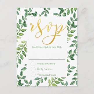 Hojas verdes románticas - Tarjeta Boda RSVP