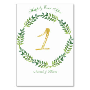 Hojas verdes románticas - tarjeta de mesa Boda 1 a