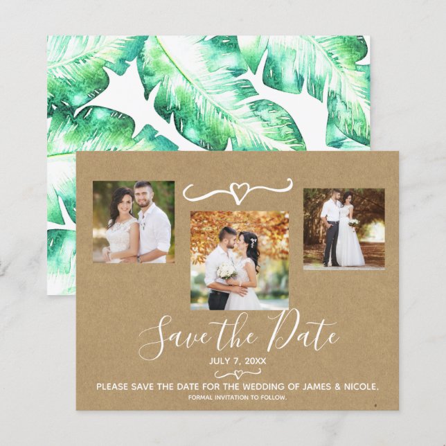 Hojas Verdes Tropicales Boda Foto Guardar la Fecha (Anverso / Reverso)
