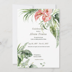 Hojas verdes tropicales Invitación al funeral del