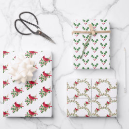 Hojas y bayas de acebo de cardenal rojo de Navidad