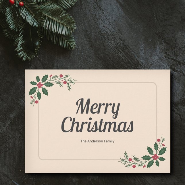Hojas y Berries - Navidad sencilla y feliz (Holly Leaves & Berries - Simple Merry Christmas Holiday Card)