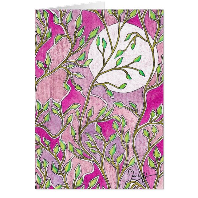 Hojas y luna - acuarelas rosadas (Frente)