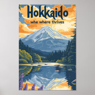 Hokkaido Japón Ilustracion de viajes de arte vinta
