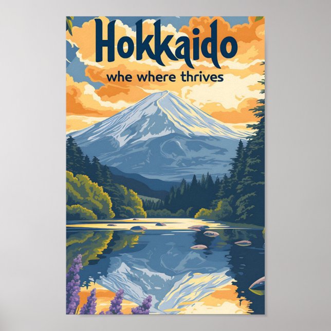 Hokkaido Japón Ilustracion de viajes de arte vinta (Frente)