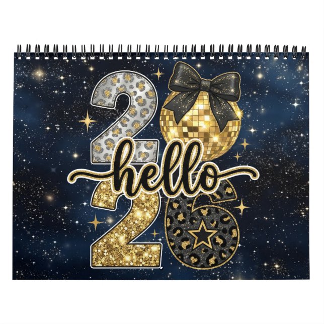 Hola 2026 Calendario Galáctico Chic Glitter Dorado (Tapa)