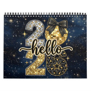 Hola 2026 Calendario Galáctico Chic Glitter Dorado