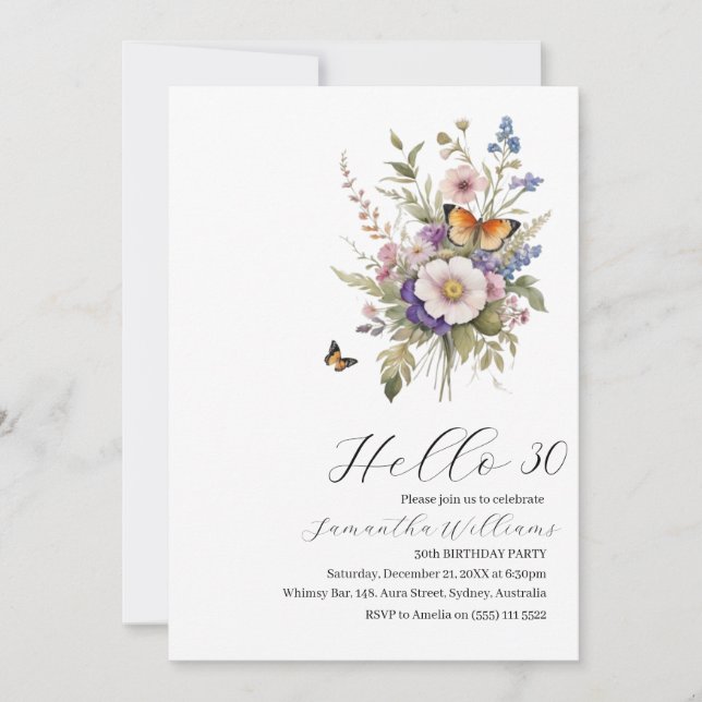 Hola 30 Adultos simples invitación de 30 años (Anverso)