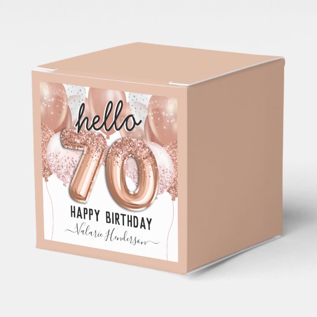 Hola 70 Purpurina Rosa Cumpleaños Globos Caja de F (Costado Anverso)
