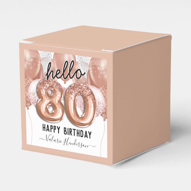 Hola 80 Purpurina Rosa Cumpleaños Globos Caja de F (Costado Anverso)