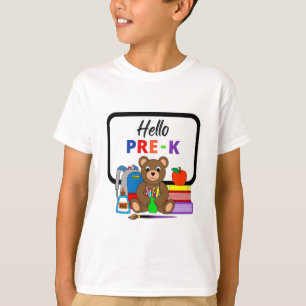 Hola a la camiseta 2 del niño de la escuela pre-K