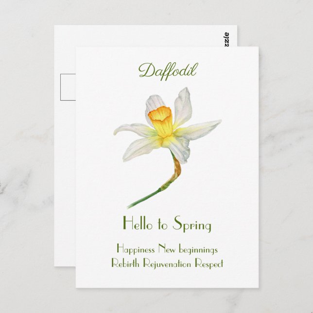 Hola a la postal de la acuarela del daffodil de pr (Anverso / Reverso)