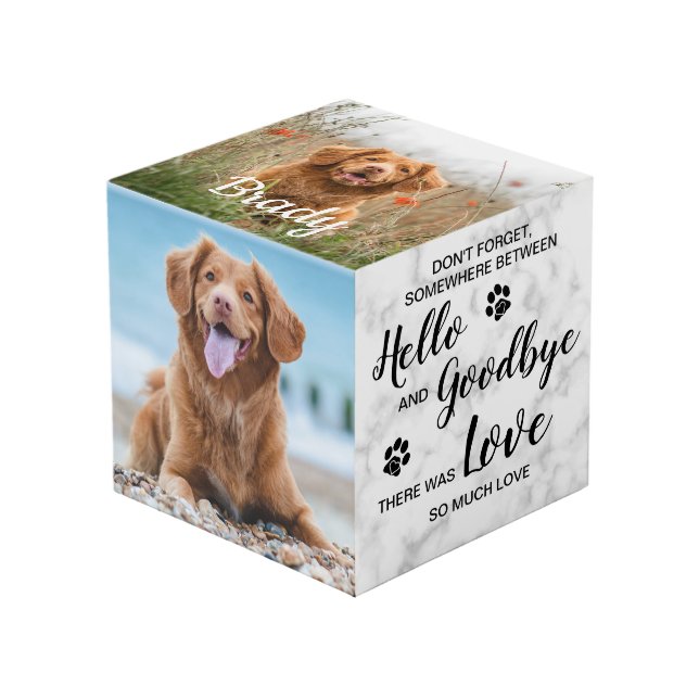 Hola Adiós Perro Keepsake Mascota Foto cubo (Angulo Anverso)