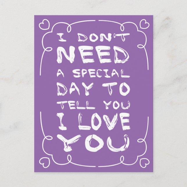 Hola, Amo Púrpura Y Postal Del Corazón Blanco (Anverso)