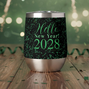 ¡Hola Año Nuevo! Nochevieja Verde Negro Brillante