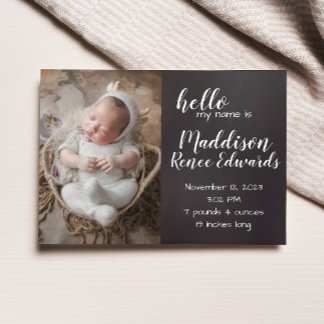 Hola anuncio de nacimiento de pizarra con fotos