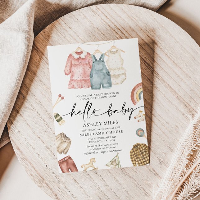 Hola Baby Boho Clothes Invitación de Baby Shower (Subido por el creador)