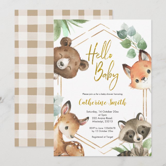 Hola Baby Woodland Invitación a Baby Shower (Anverso / Reverso)