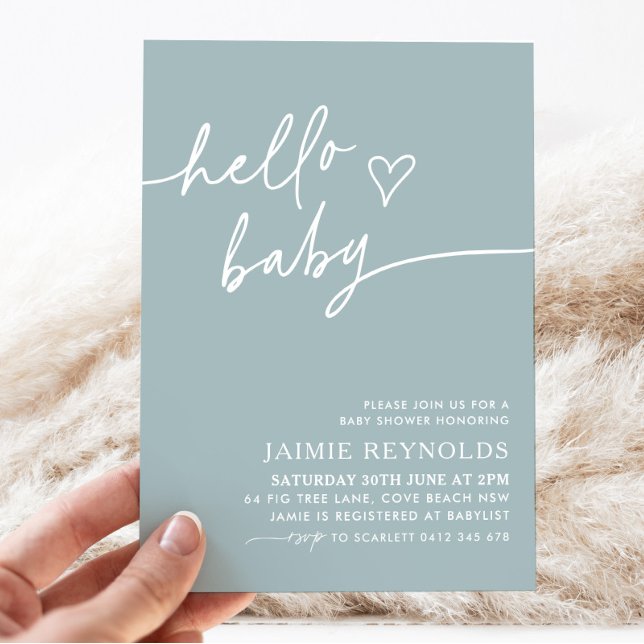Hola Bebé Azul Invitación Baby Shower (Blue Hello Baby Baby Shower Invitation | Matching items available.)