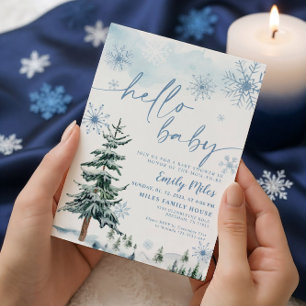 Hola Bebé Azul Invitación de Baño de Invierno