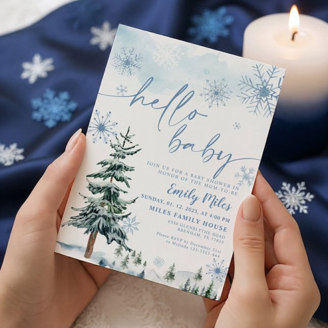 Hola Bebé Azul Invitación de Baño de Invierno (Subido por el creador)